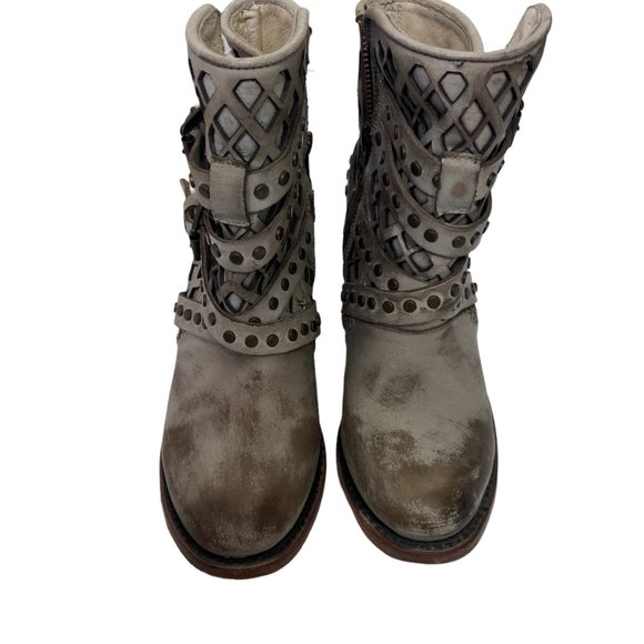 Freebird Cato Strappy Harness Ankle Bootie Boots Stone Gray Distressed Women's 6 - Picture 5 of 12